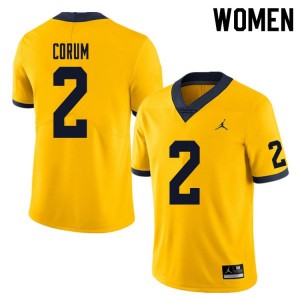 University of Michigan #2 Women's Blake Corum Jersey Yellow Football 528284-406