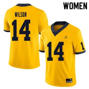 Wolverines #14 Women's Roman Wilson Jersey Yellow Football 674578-832