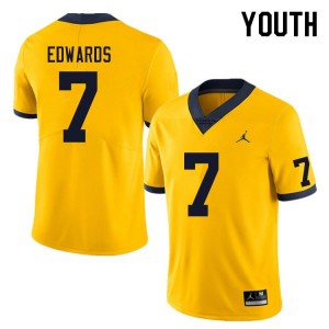 University of Michigan #7 Youth(Kids) Donovan Edwards Jersey Yellow Stitched 604019-288
