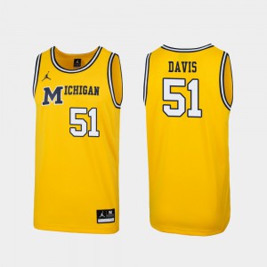 Wolverines #51 For Men's Austin Davis Jersey Maize College 1989 Throwback College Basketball Replica 696564-284
