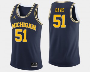 University of Michigan #51 For Men's Austin Davis Jersey Navy Stitch College Basketball 805711-622