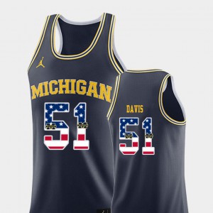 Michigan Wolverines #51 Men Austin Davis Jersey Navy Official College Basketball USA Flag 269765-822
