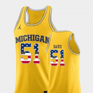 Michigan #51 For Men Austin Davis Jersey Yellow College Basketball USA Flag University 503867-583
