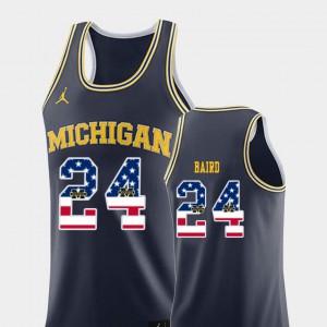 Michigan Wolverines #24 For Men's C.J. Baird Jersey Navy Embroidery College Basketball USA Flag 506531-197