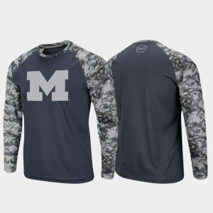 U of M Men T-Shirt Charcoal Camo Raglan Long Sleeve Digi Camo OHT Military Appreciation Stitch 863629-447