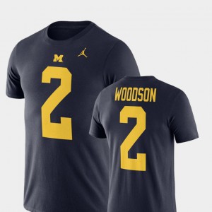 Michigan #2 Mens Charles Woodson T-Shirt Navy Embroidery Jordan Football Performance 617474-762