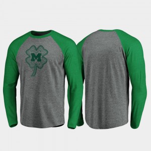 Michigan For Men T-Shirt Heathered Gray High School Raglan Long Sleeve Celtic Charm St. Patrick's Day 969977-918