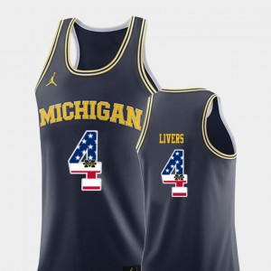 Michigan Wolverines #4 For Men Isaiah Livers Jersey Navy College College Basketball USA Flag 265858-162