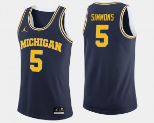 Michigan #5 Men Jaaron Simmons Jersey Navy College College Basketball 238519-700