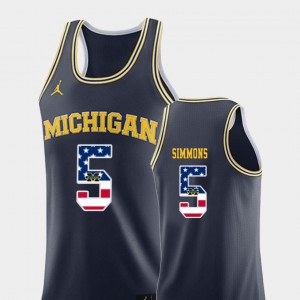 Wolverines #5 Mens Jaaron Simmons Jersey Navy College Basketball USA Flag Stitched 893201-893