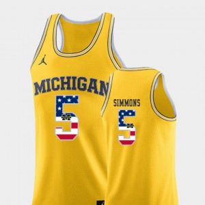 Wolverines #5 Men Jaaron Simmons Jersey Yellow Alumni USA Flag College Basketball 910056-863