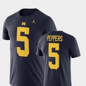 Michigan #5 For Men's Jabrill Peppers T-Shirt Navy Jordan Football Performance Alumni 154580-860