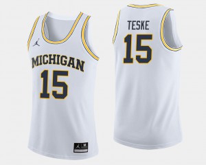 Michigan Wolverines #15 Mens Jon Teske Jersey White Embroidery College Basketball 417549-527