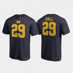 Michigan #29 Mens Leon Hall T-Shirt Navy Name & Number College Legends Player 306296-805