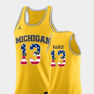 Michigan #13 For Men Moritz Wagner Jersey Yellow Alumni USA Flag College Basketball 515149-383