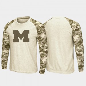 Wolverines For Men T-Shirt Oatmeal Alumni Raglan Long Sleeve Desert Camo OHT Military Appreciation 481007-718