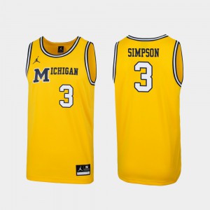 Wolverines #3 Men Zavier Simpson Jersey Maize Player Replica 1989 Throwback College Basketball 849676-805