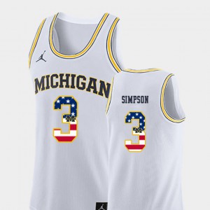 Michigan #3 For Men's Zavier Simpson Jersey White College Basketball USA Flag University 402856-786