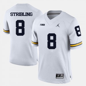 U of M #8 For Men's Channing Stribling Jersey White University College Football 649308-399