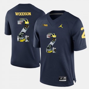 Michigan #2 For Men Charles Woodson Jersey Navy Blue Embroidery Player Pictorial 792426-837