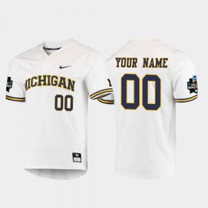Michigan Wolverines #00 For Men's Custom Jerseys White 2019 NCAA Baseball College World Series Stitched 151874-726
