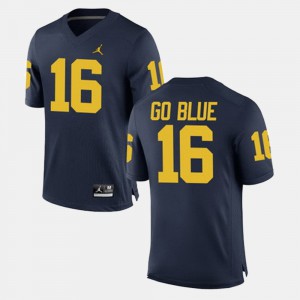 Michigan #16 Mens GO BLUE Jersey Navy Stitched Alumni Football Game 946884-245