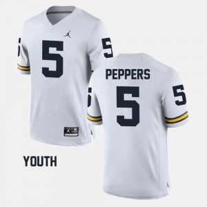 University of Michigan #5 Youth Jabrill Peppers Jersey White Player Alumni Football Game 415909-521