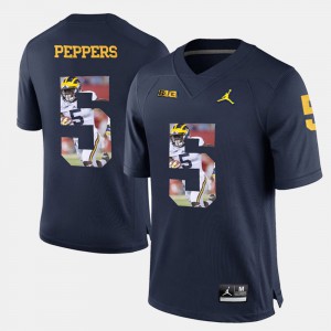 University of Michigan #5 Men's Jabrill Peppers Jersey Navy Blue Official Player Pictorial 534476-512