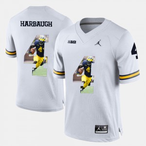 Michigan #4 For Men's Jim Harbaugh Jersey White Embroidery Player Pictorial 996940-792