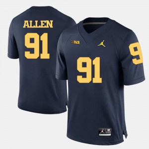 Michigan Wolverines #91 For Men Kenny Allen Jersey Navy Blue College Football Alumni 839297-277