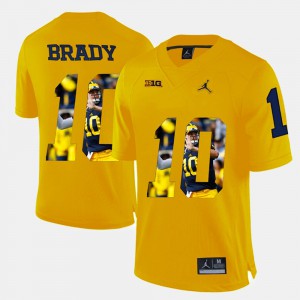 Michigan #10 For Men Tom Brady Jersey Yellow Player Pictorial Embroidery 953160-693