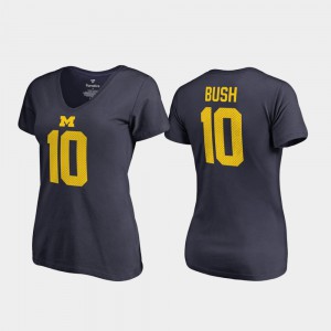Michigan Wolverines #10 For Women's Devin Bush T-Shirt Navy V-Neck Name & Number College Legends Embroidery 550589-830
