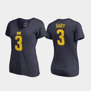 University of Michigan #3 Women's Rashan Gary T-Shirt Navy NCAA V-Neck Name & Number College Legends 601459-113