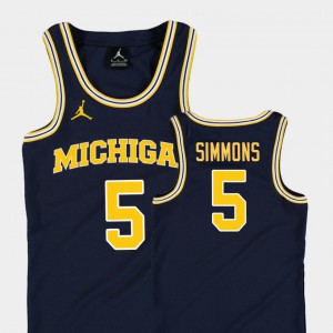 University of Michigan #5 Kids Jaaron Simmons Jersey Navy Embroidery Replica College Basketball Jordan 382732-625