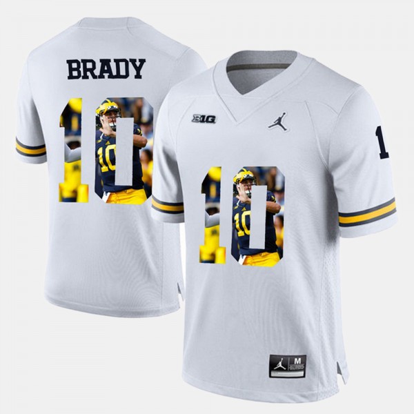 U of M #10 For Men Tom Brady Jersey White College Player Pictorial  882637-942